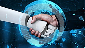 Internet connection controlled by AI robot huminoid and machine learning process