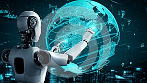 Internet connection controlled by AI robot huminoid and machine learning process