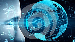 Internet connection controlled by AI robot huminoid and machine learning process