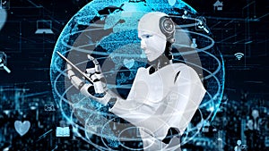 Internet connection controlled by AI robot huminoid and machine learning process