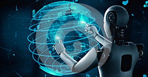 Internet connection controlled by AI robot huminoid and machine learning process