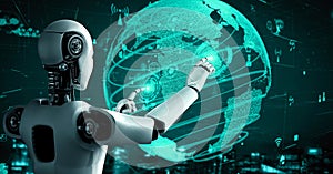 Internet connection controlled by AI robot huminoid and machine learning process