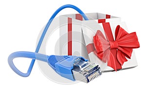 Internet connection in gift concept. 3D rendering