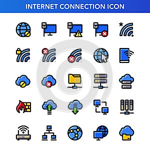 Internet connection icon set in filled outline style.