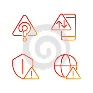 Internet connection issues pixel perfect gradient linear vector icons set