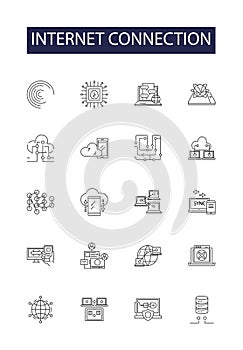 Internet connection line vector icons and signs. Network, Wifi, Broadband, Ethernet, Dial-up, Web, DSL, Tethering