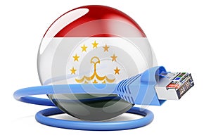 Internet connection in Tajikistan. Lan cable with Tajik flag, 3D rendering