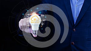 Internet data storage backup, Hands holding light bulb for concept new idea technology business concept, Cloud technology, Data