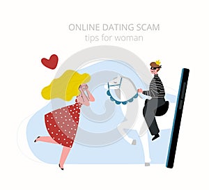 Internet dating scam. A man pretends to be a prince on a white horse.