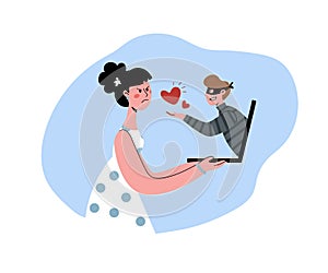Internet dating scam. A man tries to deceive a woman over the Internet.