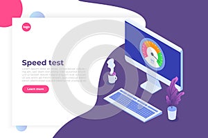 Internet download Speed test isometric concept.