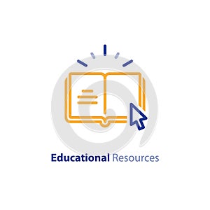 Internet educational resources, online learning courses, open library, dictionary line icon