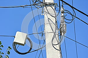 Internet electrical outlet cables on a pole