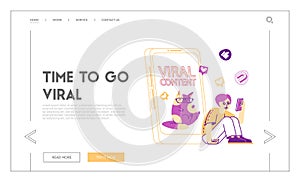 Internet Entertainment, Online Viral Content Landing Page Template. Male Character with Hypnotized Eyes Watching Video photo