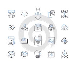 Internet equipment line icons collection. Modem, Router, Switch, Hub, Firewall, Access point, Gateway vector and linear