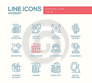 Internet - flat design line icons set