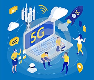 Internet 5g Isometric Background Composition