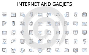 Internet and gadjets line icons collection. Expansion, Increase, Profit, Upsurge, Boost, Surge, Escalation vector and