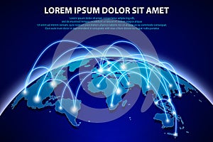 Internet and global connection background. Abstract network banner concept with planet. Abstract blue world earth