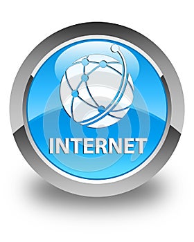 Internet (global network icon) glossy cyan blue round button