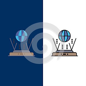 Internet, Globe, Router, Connect  Icons. Flat and Line Filled Icon Set Vector Blue Background