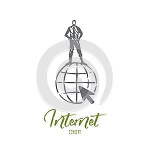 Internet, globe, symbol, website, world concept. Hand drawn isolated vector.