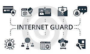 Internet Guard icon set. Contains editable icons theme such as cyber security, encryption message, firewall and more.