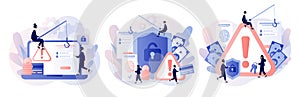 Internet hacker attack and personal data security concept. Computer security technology.Tiny anonymous hacker man