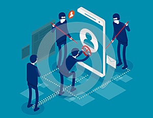 Internet hacker composition with hacker. Isometric hacker attack concept