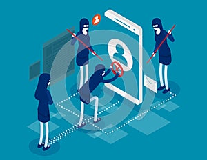 Internet hacker composition with hacker. Isometric hacker attack concept