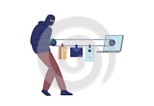 Internet hacker or cyber scammer steals data flat vector illustration isolated.