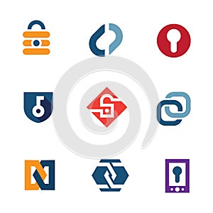 Internet home secure lock security system technology logo icons