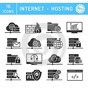 Internet hosting cloud services icons set