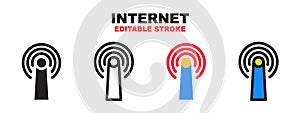 Internet icon set with different styles. Editable stroke style can be used for web, mobile, ui and more
