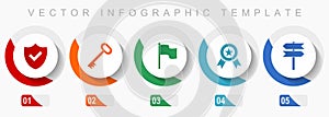 Internet icon set, miscellaneous icons such as shield, key, flag, badge and signpost, flat design vector infographic template, web