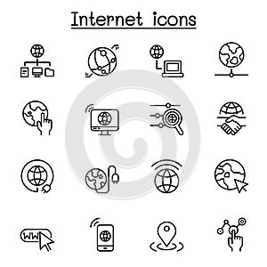 Internet icon set in thin line style