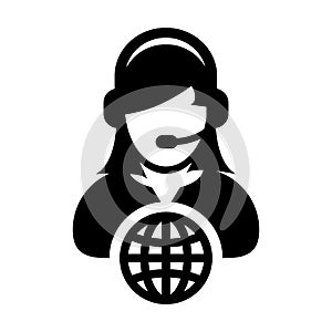 Internet icon vector female customer service person profile symbol with headset for internet network online support