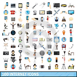 100 internet icons set, cartoon style