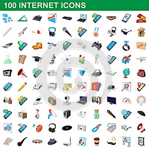 100 internet icons set, cartoon style