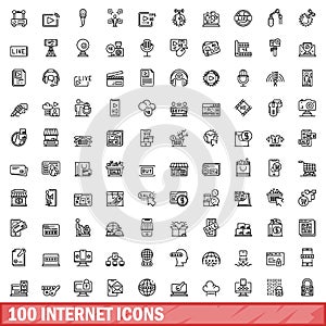 100 internet icons set, outline style photo