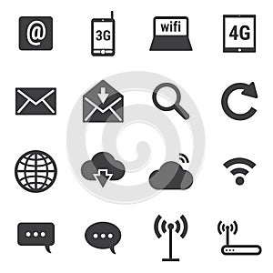 Internet icons set on white background.
