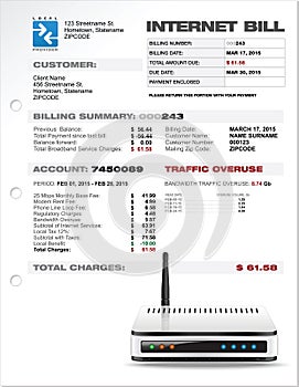 Internet ISP Expenses Bill Document Template with Router