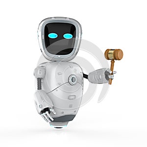 Internet law concept with assistant robot hold gavel judge