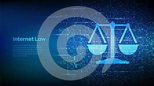 Internet law icon made with binary code. Cyberlaw as digital legal services or online lawyer advice concept. Labor law, Lawyer,