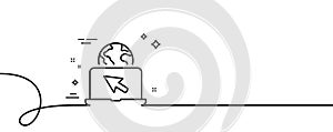 Internet line icon. Laptop web sign. Continuous line with curl. Vector