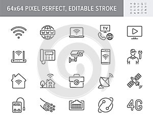 Internet line icons. Vector illustration include icon - satellite dish, provider, wifi, cctv camera, laptop, optical