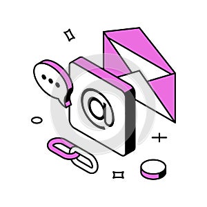 Internet mail new message receive send remotely communication digital application isometric vector