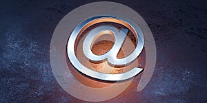 Internet mail at symbol network internet world wide web concept glowing metal silver surface