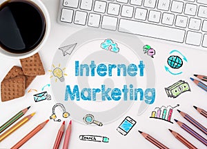 Internet Marketing, Business concept. White office desk