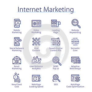 Internet marketing icon set. SEO, website keyword